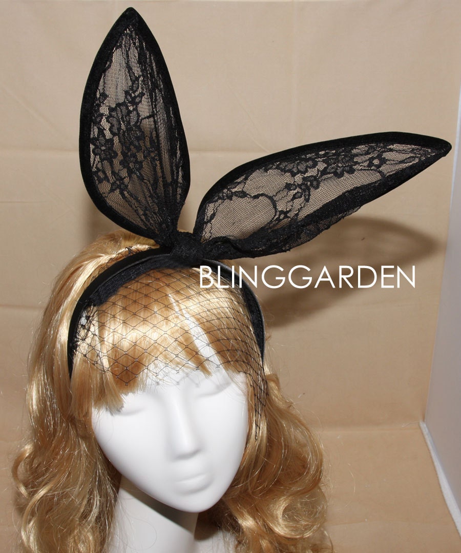 Sexy Bunny Ear Black Lace Mask Lace Bunny Ear By Blinggarden 0786