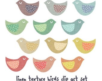 bird clip art, cute birds clipart, digital images, spring pastel pretty colors, linen texture, polka dots, instant download 019