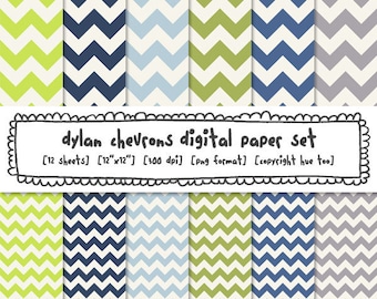 blue and green chevron digital paper, boys digital backgrounds, instant download png files - 374