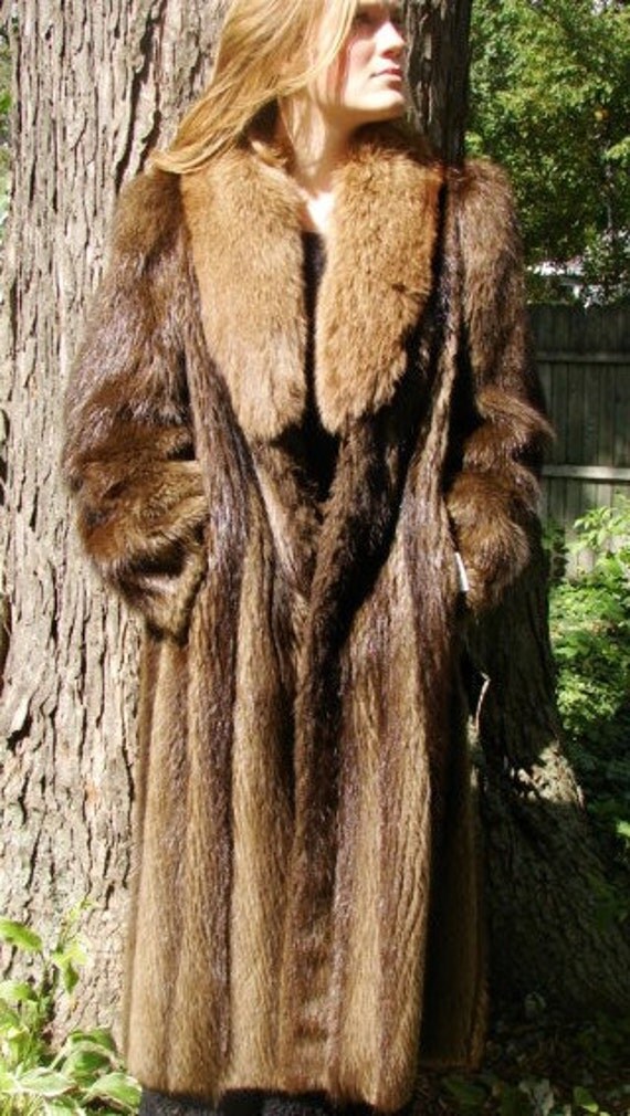 Vintage Full Length Women's Beaver Fur Coat Small/Medium