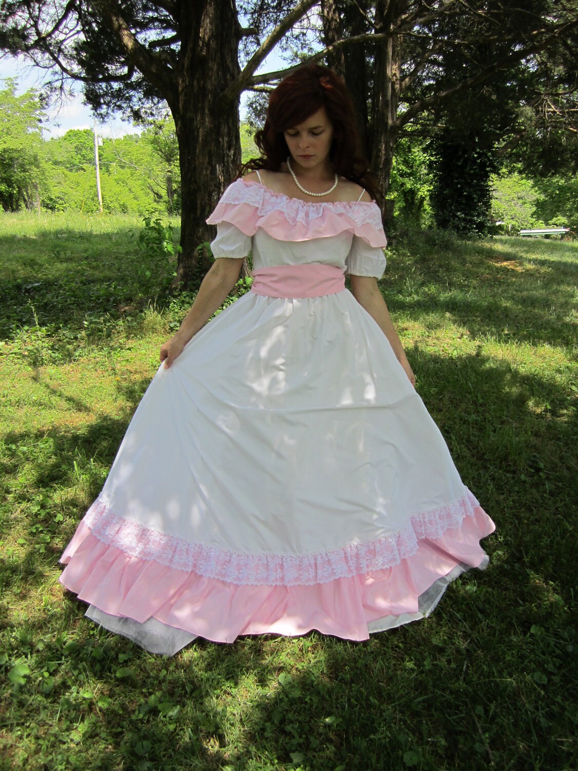SALE 20% OFF Southern Belle Pink and White vintage frilly