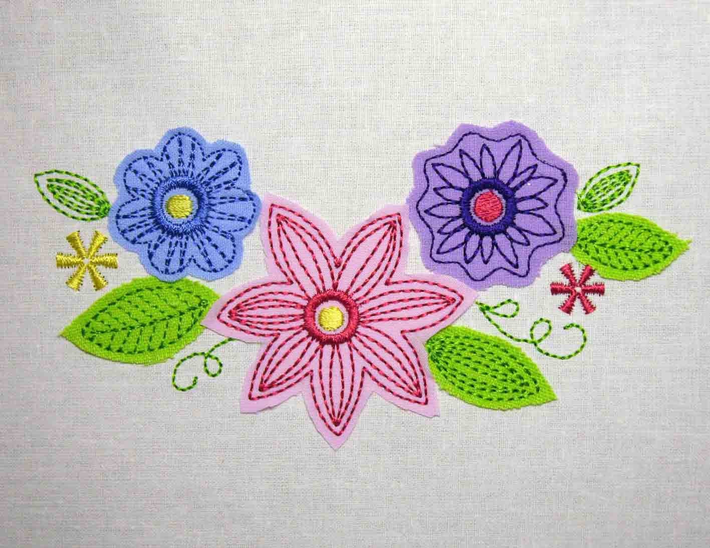 Flowers Free Edge Applique ColorWork Set Embroidery Design