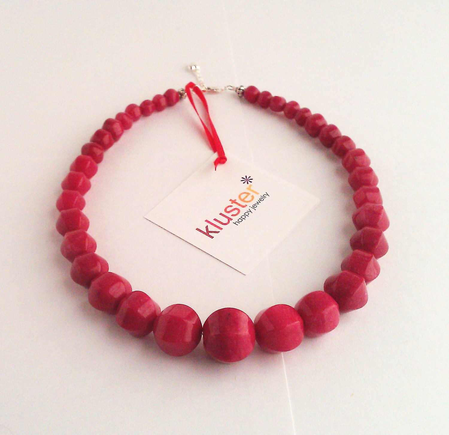 Pink Necklace. Red Necklace. Dark Pink Beaded Necklace.