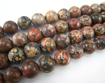 stone bead,leopardskin jasper,round 12mm,15 inch