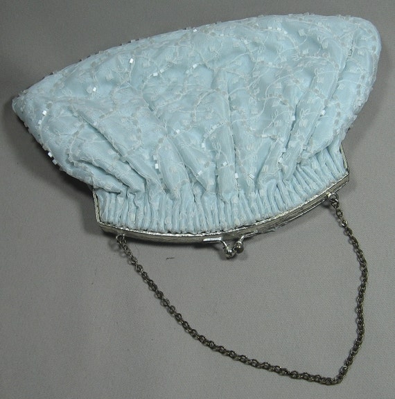 Vintage Magid Beaded Powder Blue Evening Bag Chain Handle