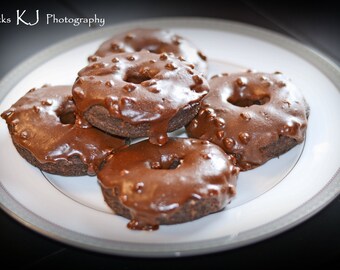 12 Dark Chocolate Cocoa Doughnuts with Dark Chocolate Peanut (or Almond) Butter Icing ( Low Carb, Sugar Free, Gluten Free, Grain Free)