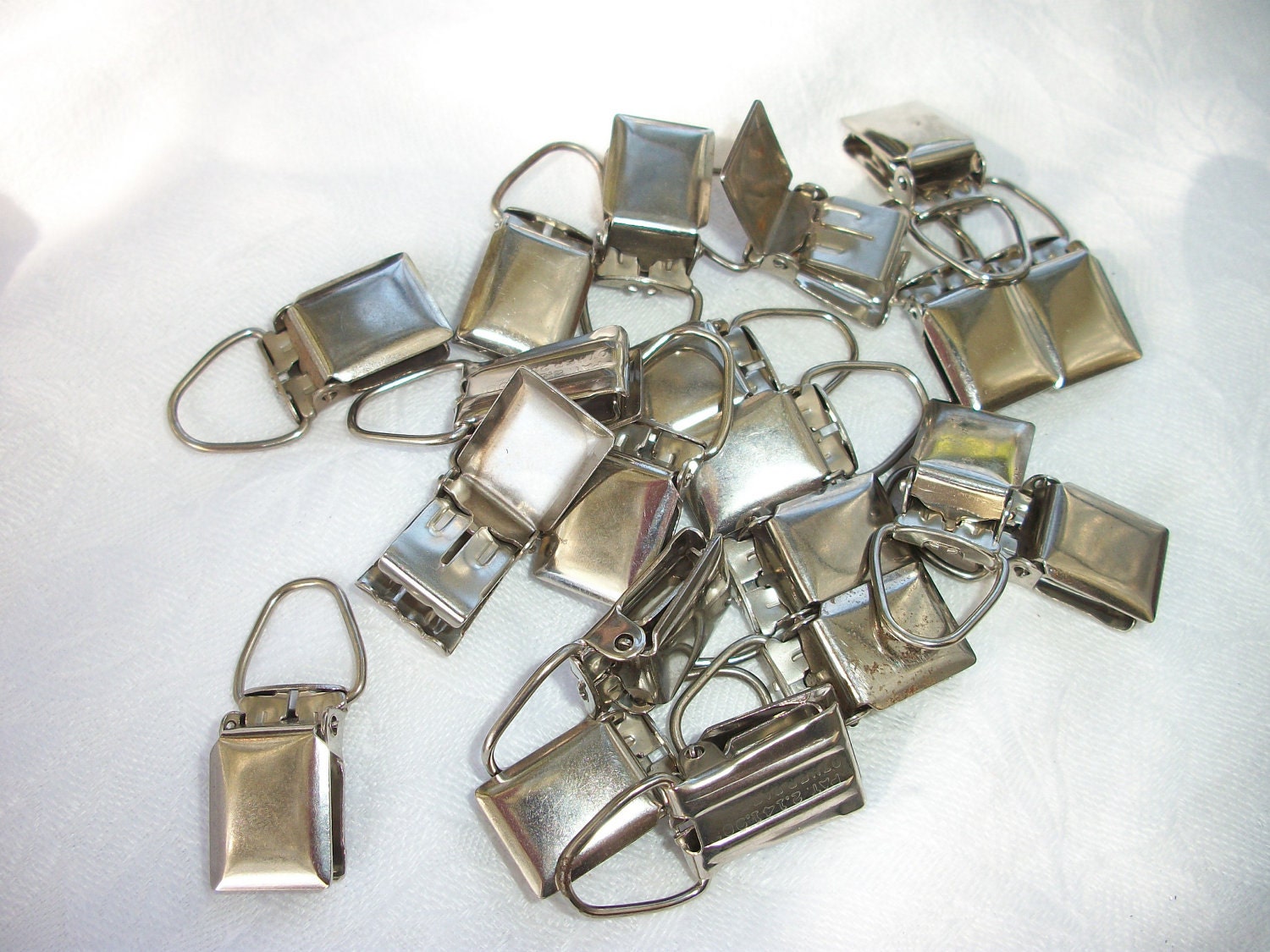 Vintage Metal clips Supplies Silver tone Suspender Style