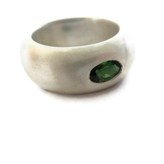 Chunky Silver Ring, Green Tourmaline Ring. Green Stone Ring, Modern ...