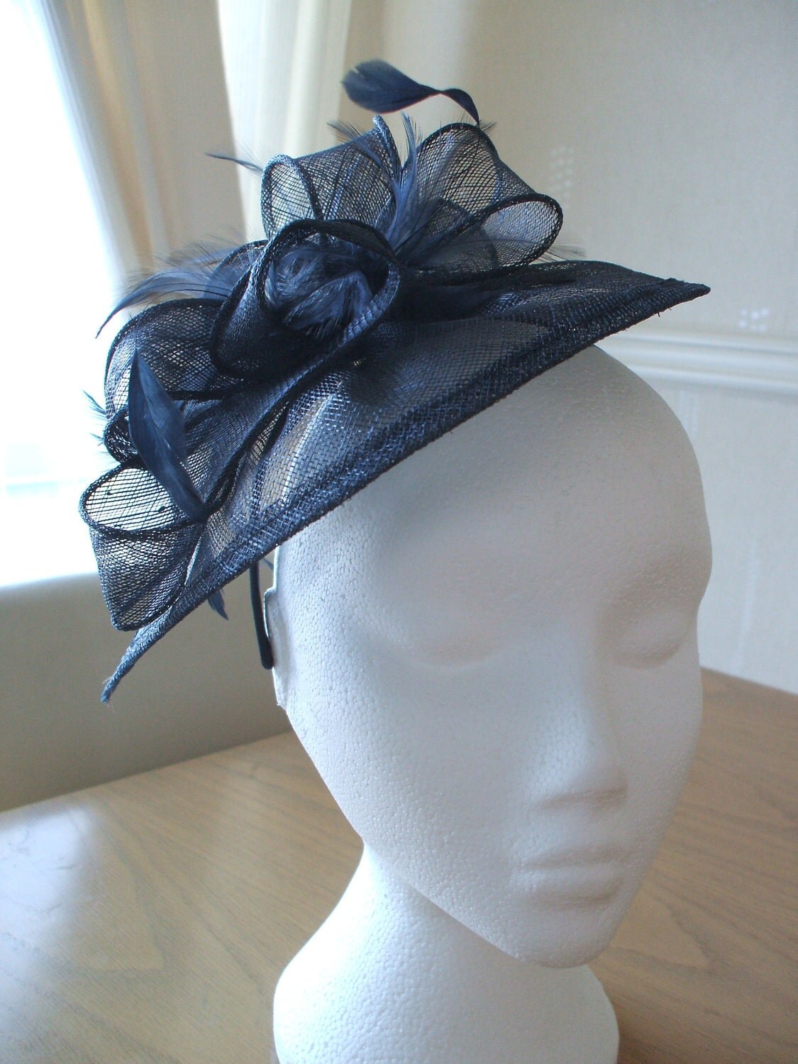 Navy Midnight Blue Fascinator and Feather by joannelamacraft