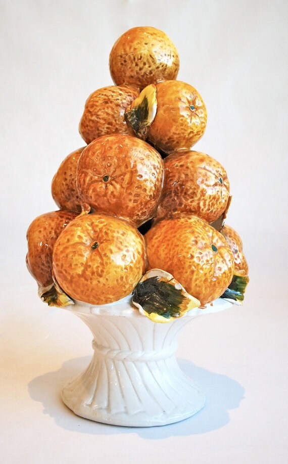 VIntage Orange Topiary Hand Made Italian Ceramic