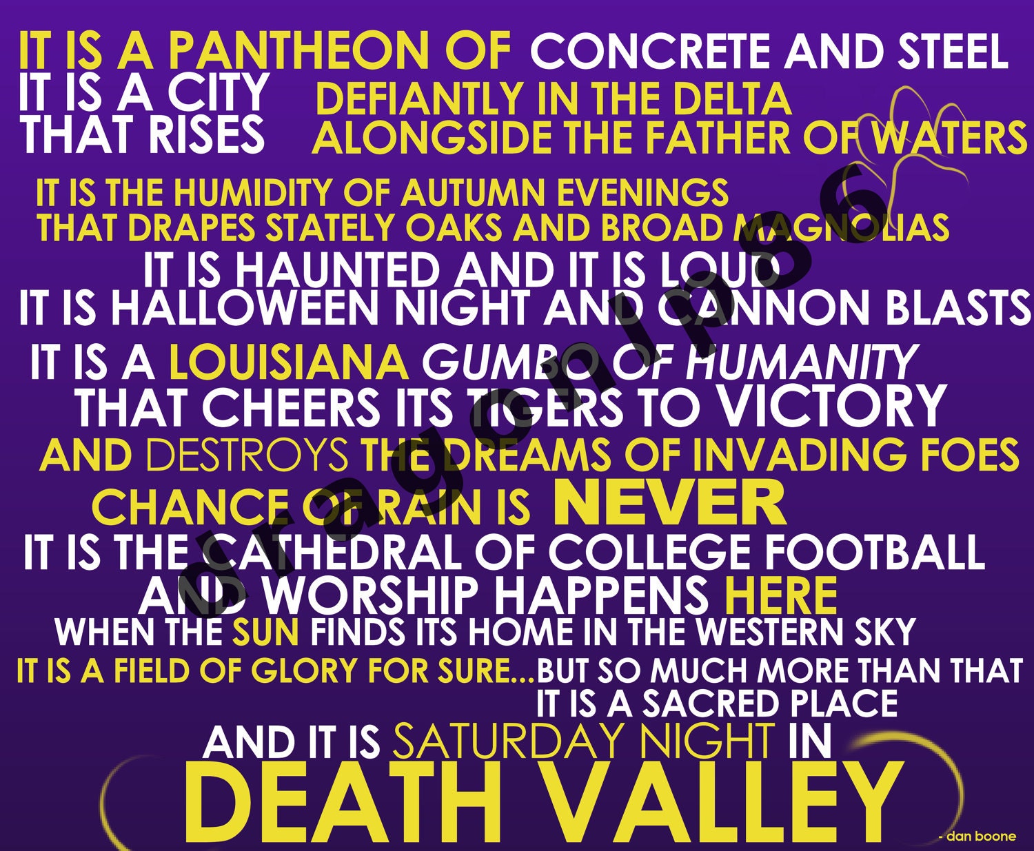 Dan Boone LSU Death Valley Quote Print