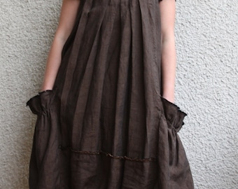 Eco friendly brown linen dress - tunic