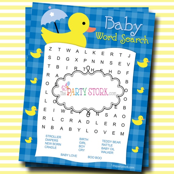 Rubber Ducky Baby Shower Word Scramble Game PRINTABLE Word