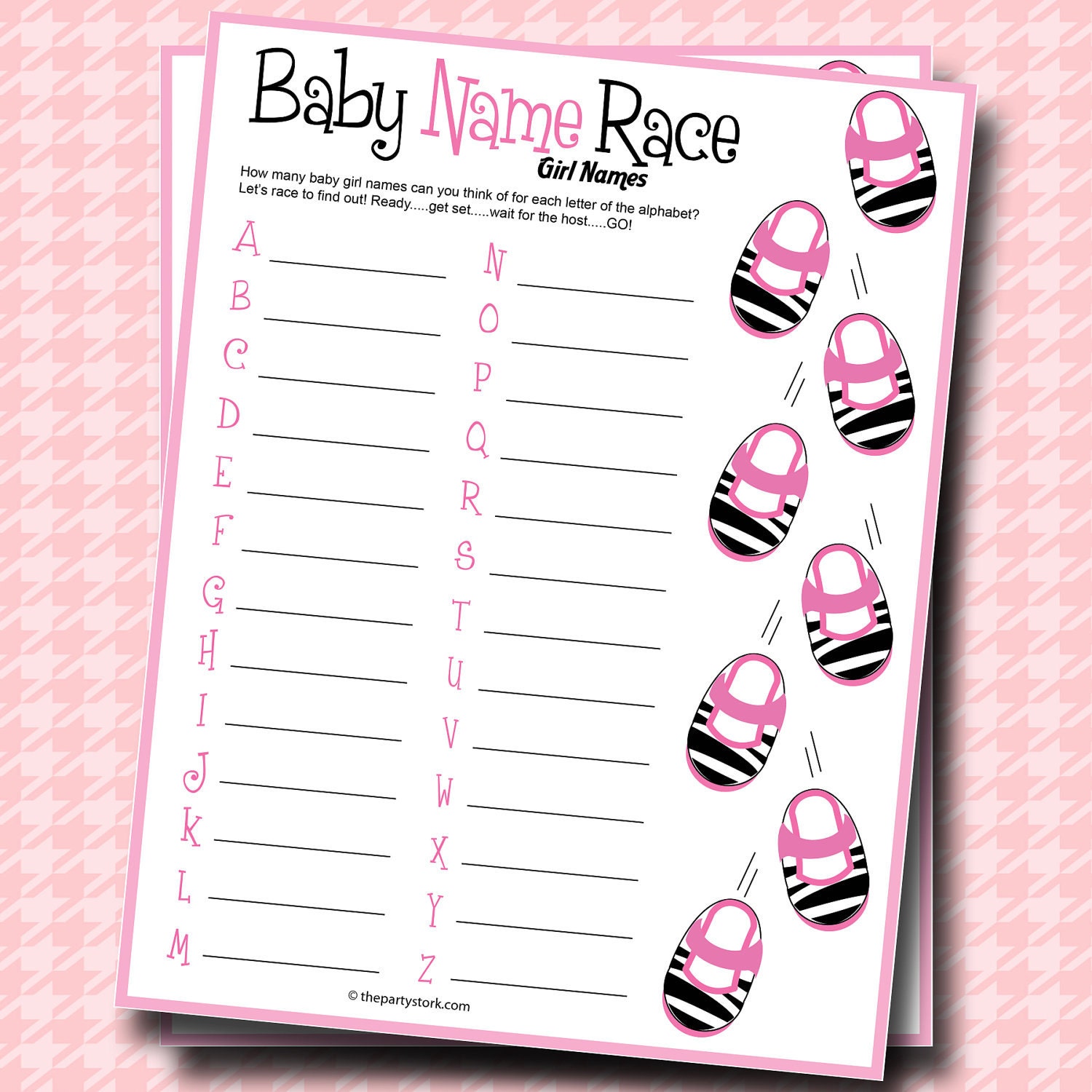 Baby Name Race Baby Shower Game Girl Zebra Theme PRINTABLE