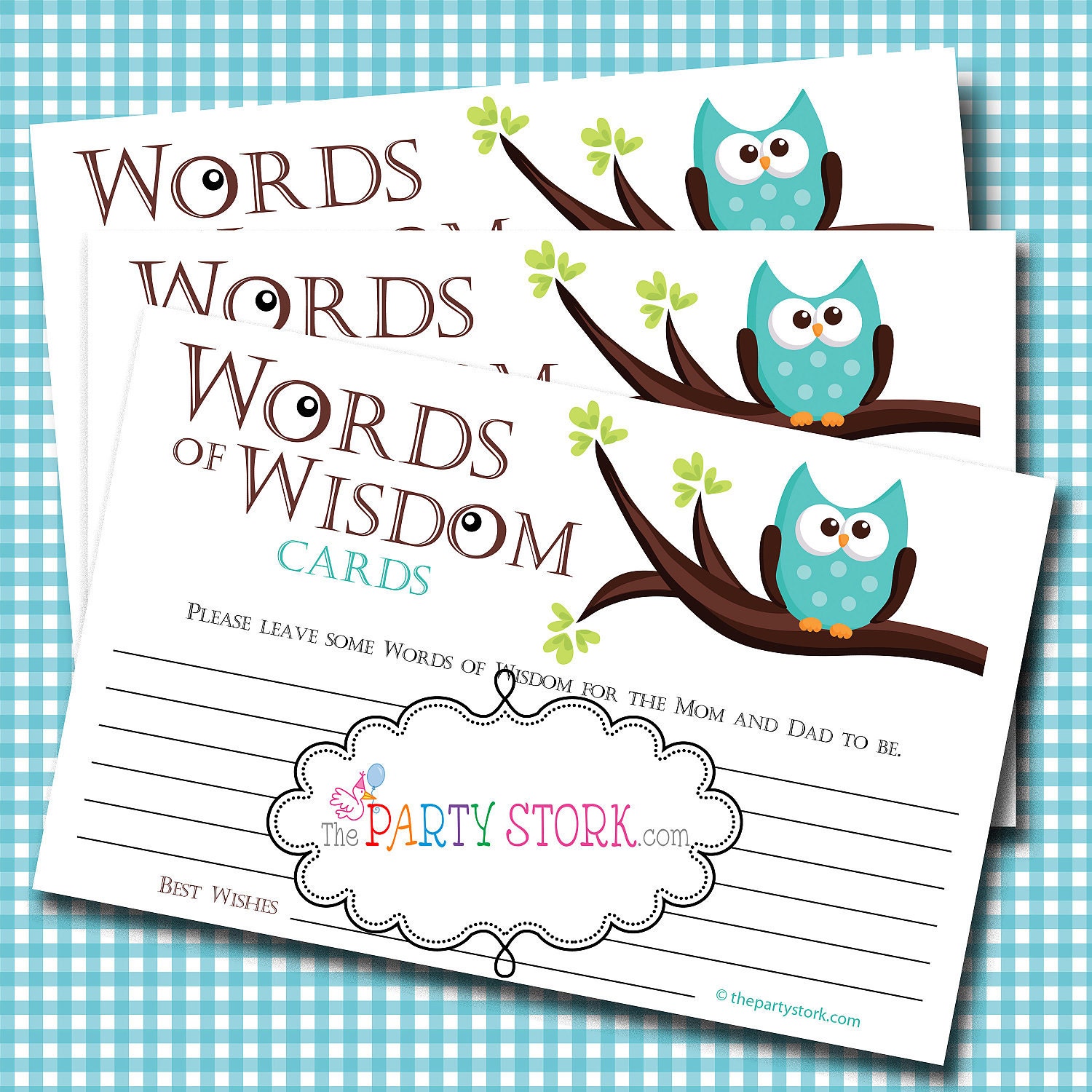 baby advice shower game card Shower by ThePartyStork Words of Cards Wisdom Baby Advice Owl