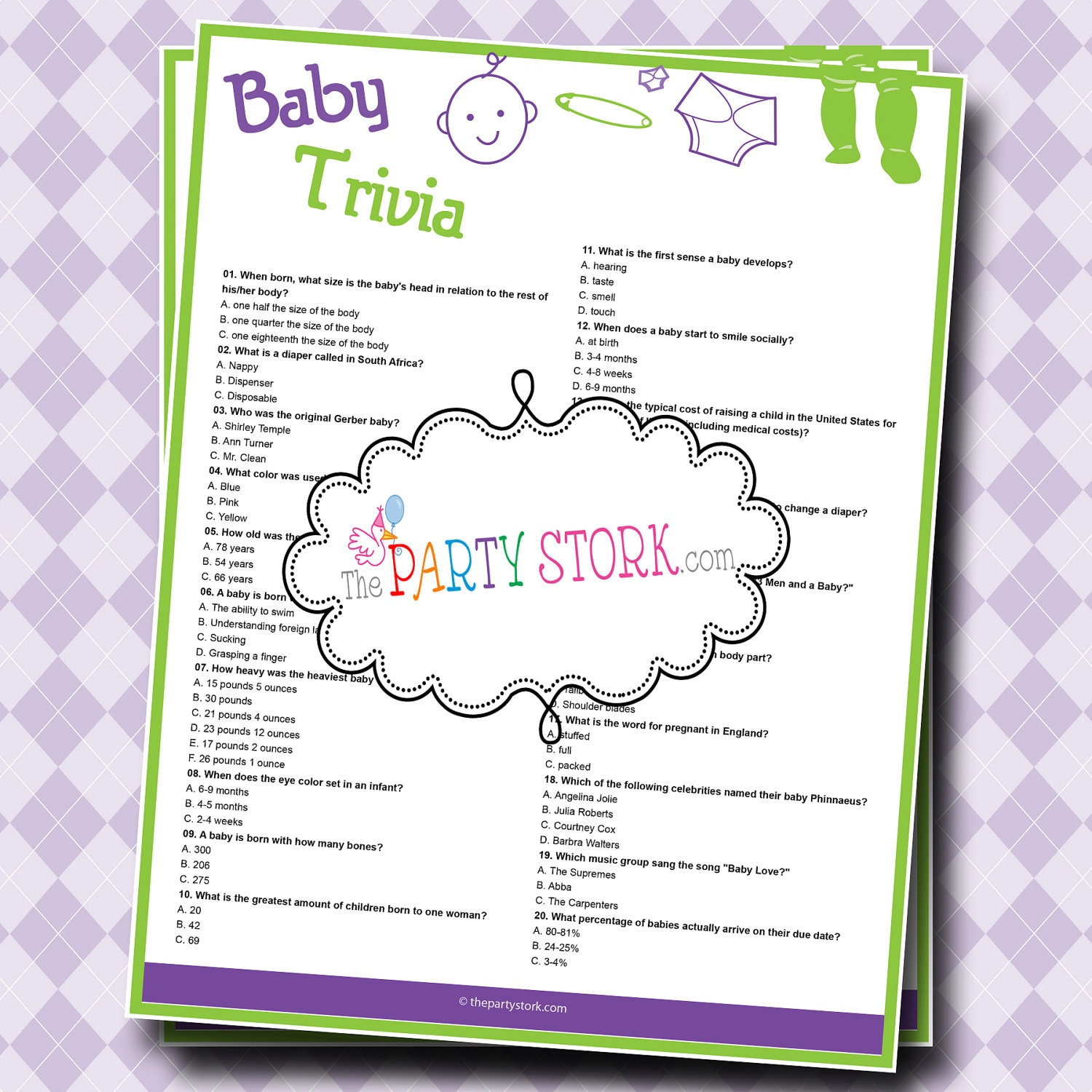 Baby Shower Trivia Game PRINTABLE Boy or Girl by thepartystork