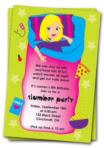 Slumber Party Birthday Invitations: Printable Girls Sleepover