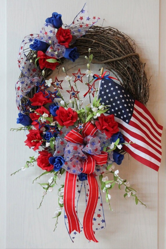 Items similar to Red, White & Blue, American Flag, Roses, Stars ...