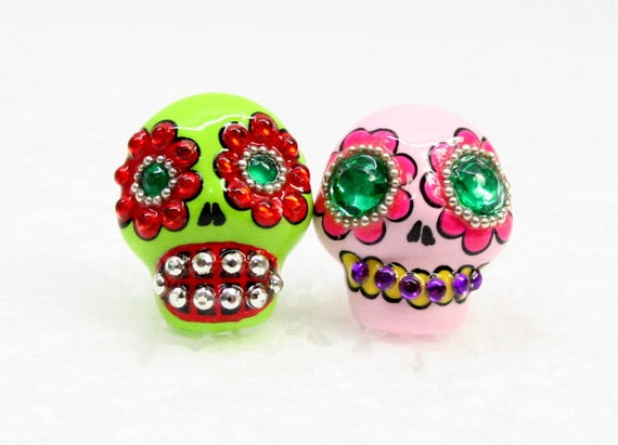 Skull in a-day is the day of the dead earrings E0046 - My 