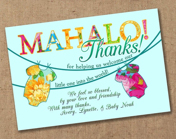 Mahalo Luau Tropical Baby Shower Thank You - Printable