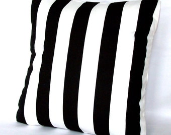 Black and White Pillow Cover - Striped, 18x18 or 20x20 inch Decorative Throw Cushion Cover - Black White Canopy Stripes