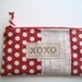 zipper xoxo bag, heart, whimsical, red and white dot burlap, birthday, mother's day gift for her under 20 (LAST ONE)..SALE