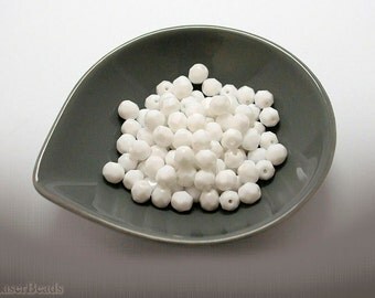 Czech Fire Polish Glass Bead 6mm Faceted (35) Opaque snow white last