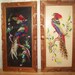 Vintage 60s framed feather birds peacocks set of four