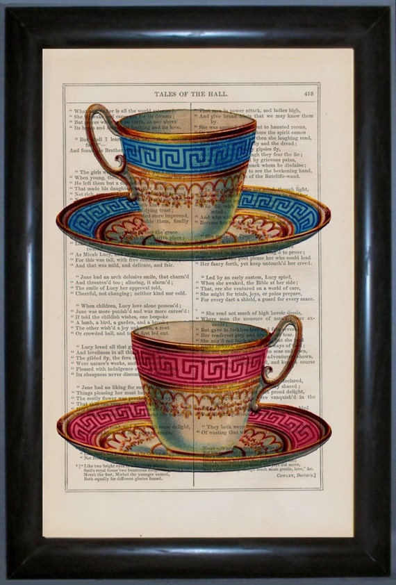 bulk Tea   Vintage media Cups China vintage Print Repurposed on  tea cups Page 1860's mixed