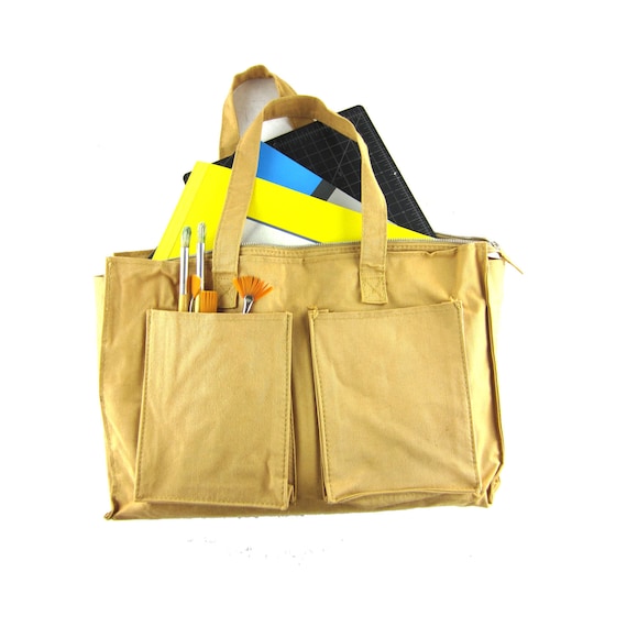 vintage canvas tote bag artist's supply bag zip to close