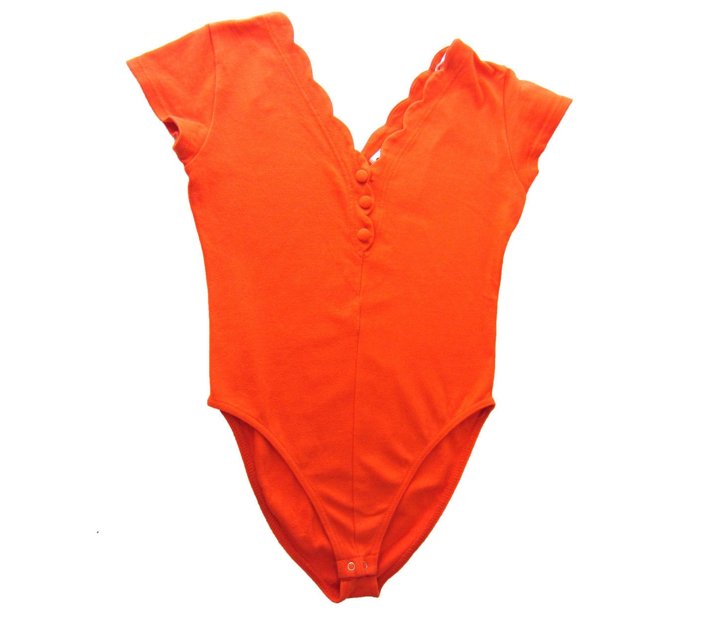 orange bodysuit leotard XS 1970s crotchsnap shirt button