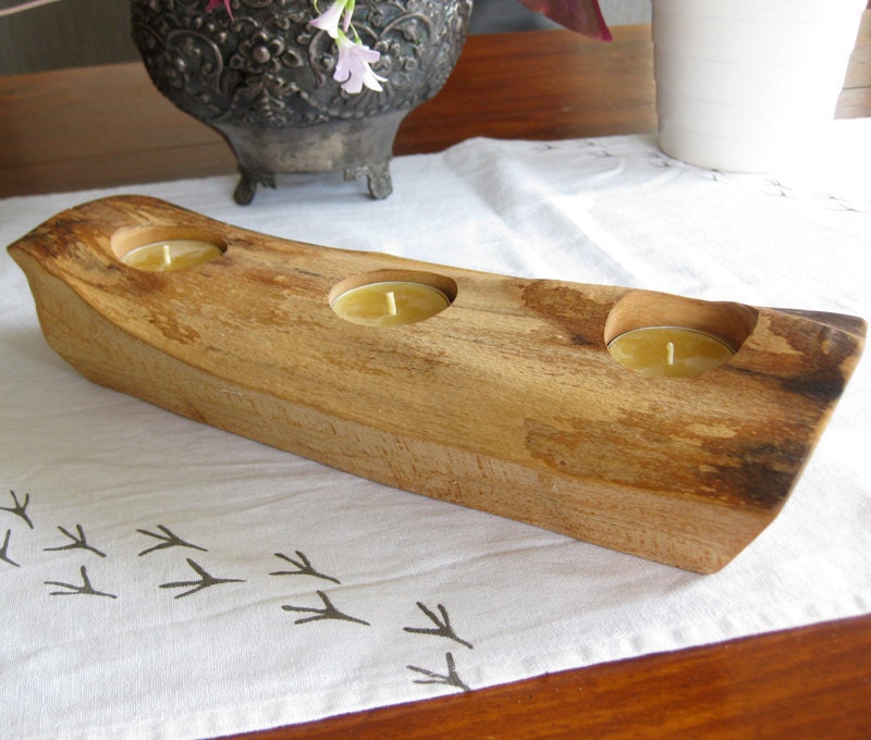 Wood Candle Holder live edge surface reclaimed wood eco