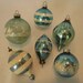 Blue Vintage Glass Christmas Holiday Tree Ornaments Set of Six