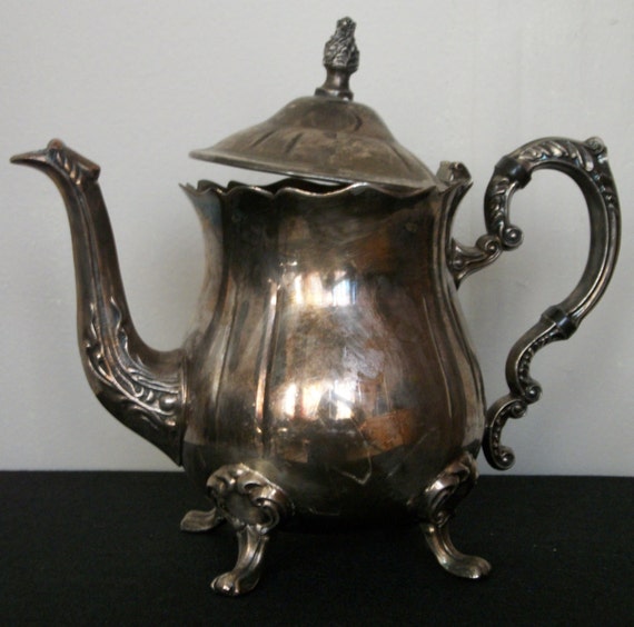 Vintage silver plated tea pot patina claw foot rustic antique