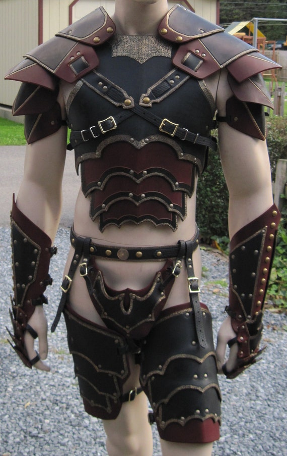 Ornate gothic leather armor set by SharpMountainLeather on Etsy