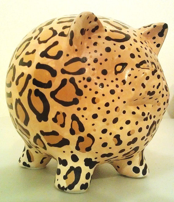 Items Similar To Ceramic Leopard Painted Piggy Bank - Medium On Etsy