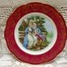 Vintage French Porcelain Gallant Couple Plate Bordered in Red & Gold (A385)
