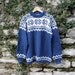 Norwegian Handknit Ski Sweater Blue and White Wool Mens L - XL