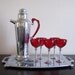 Reserved for Sara Jane - Art Deco Chrome Cocktail Shaker Set with Ruby Glasses