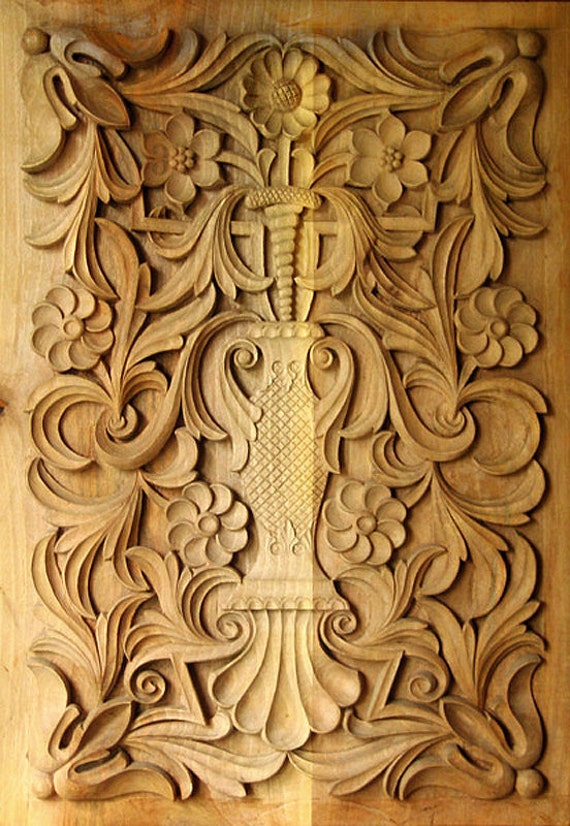 Wood carving traditional Bulgarian art Rectangular panel 1