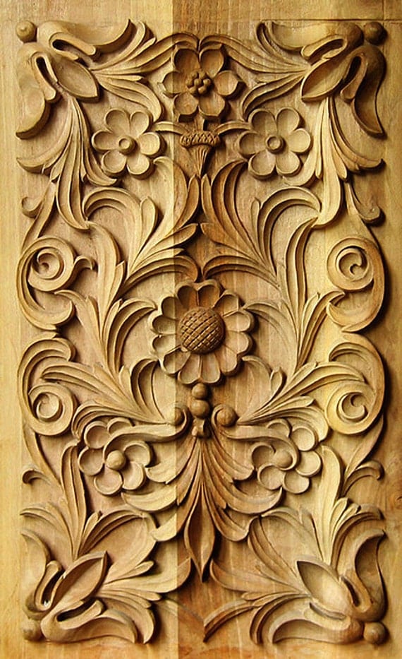 Wood carving traditional Bulgarian art Rectangular panel 2