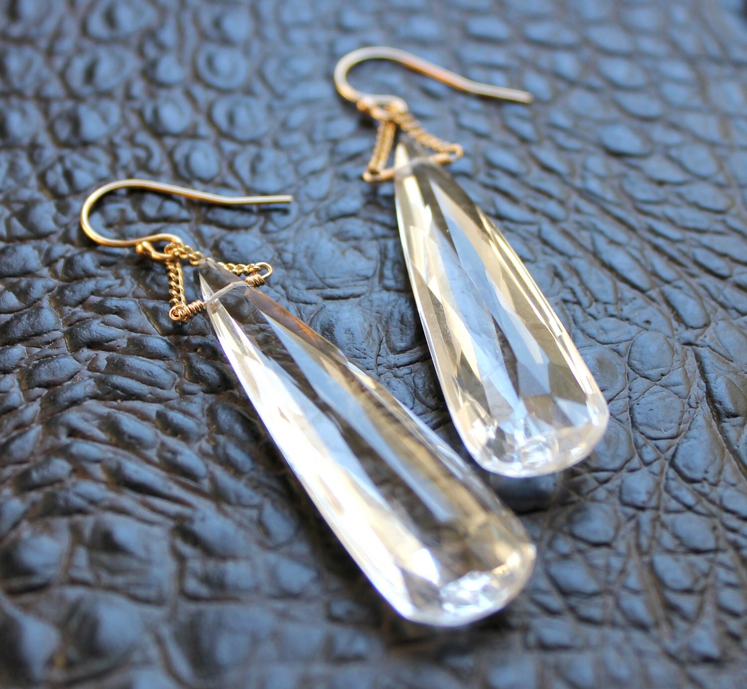 White Quartz Crystal Dangle Earrings Tear by RebeccaScottJewelry