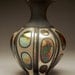 Engulfed - Metallic Raku Vase Green Gold Blue White Pattern - Art - Raku Pottery - Handmade