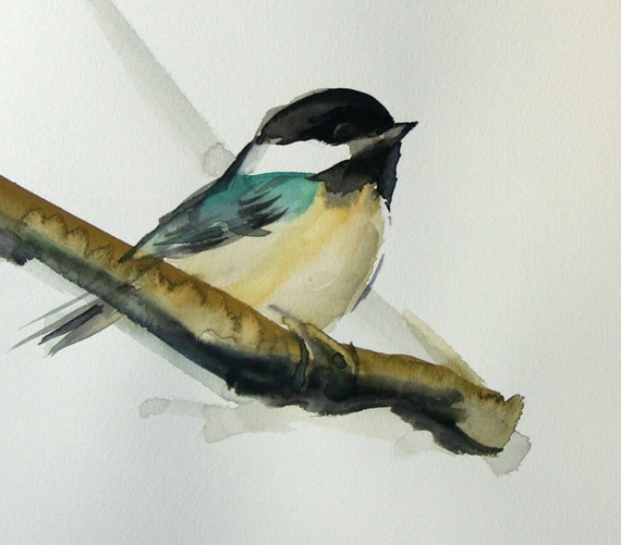 Bird painting Chickadee original watercolor by VerbruggeWatercolor