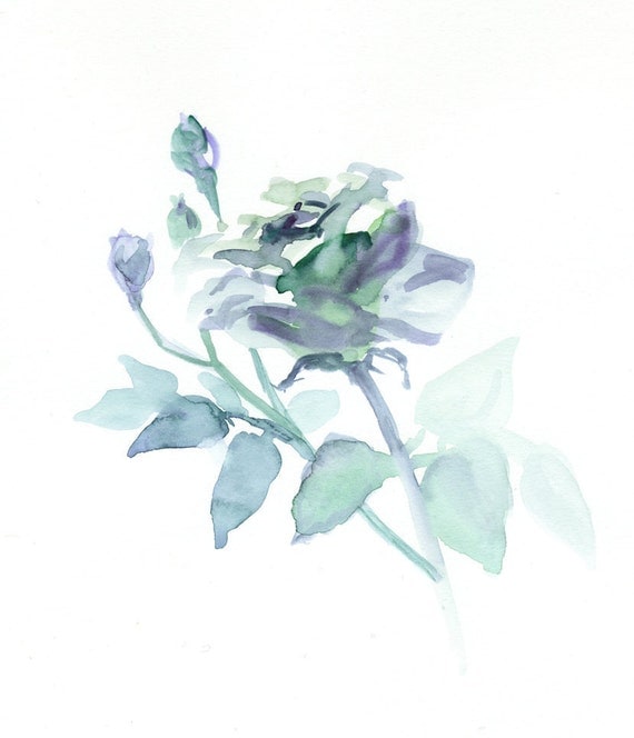 Delft Blue Rose Original Watercolor Painting garden flower