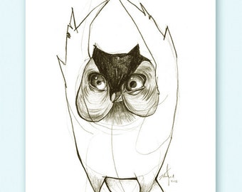 Owl Party Print A5 Sepia from original illustration