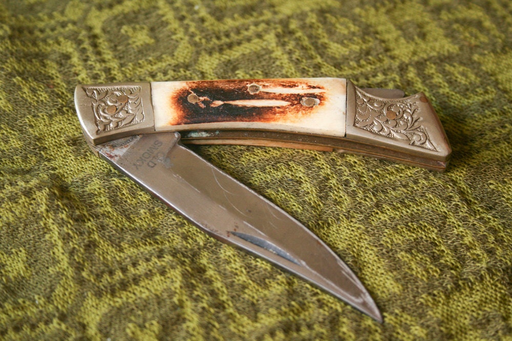 OLD SMOKY Bone Handle Pocket KNIFE Vintage Retro Pocketknife