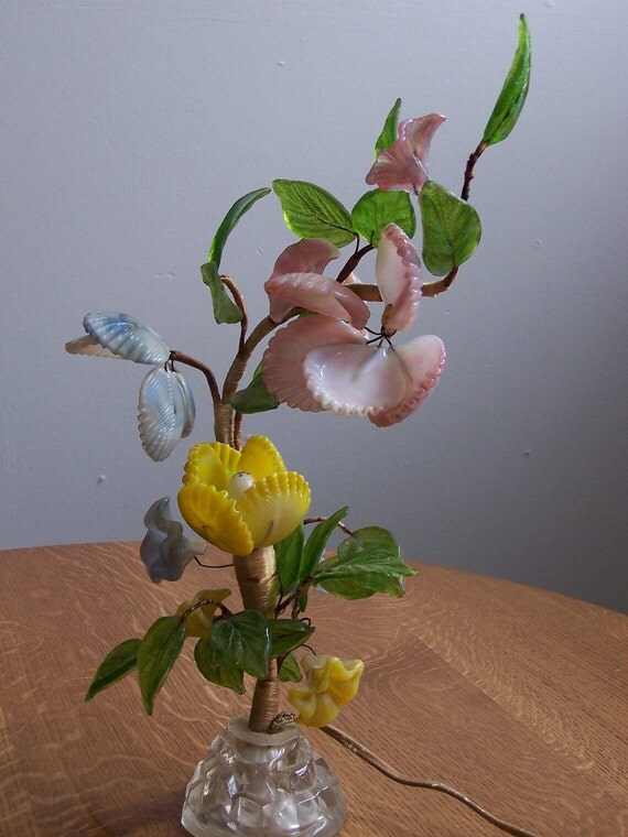 Items similar to RESERVED Vintage Czech glass flower lamp mounted in a