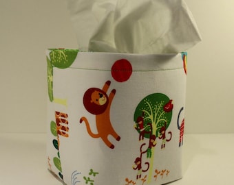 Tissue Holder-Fabric Basket Organizer Bin Storage Container-Jungle Gym w/Green Multi-Floral Print Interior