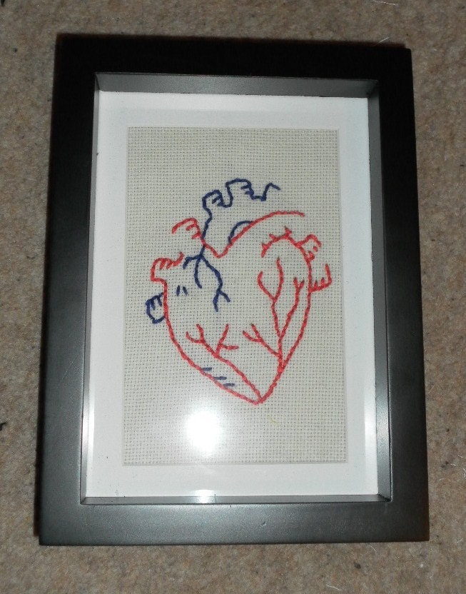 Embroidered Anatomical Heart in frame by GhoulsAndGladrags on Etsy